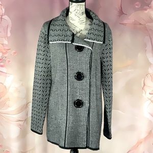 SIONI - Sweater Jacket - *NWOT* Black & White Herringbone